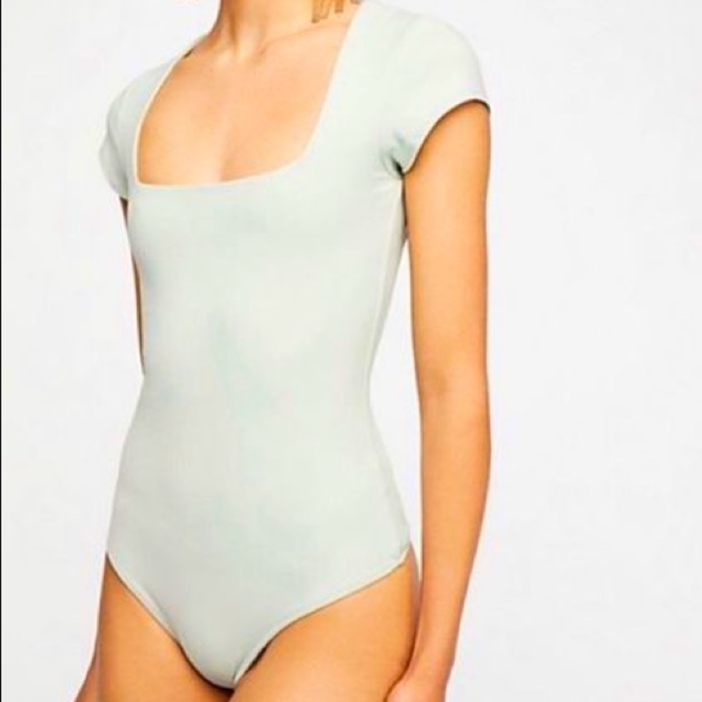 Free People Mint Square Neck Bodysuit